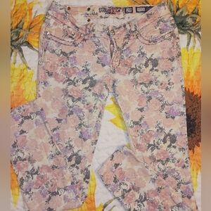 Miss Me Floral Skinny Jeans - Pink and Purple